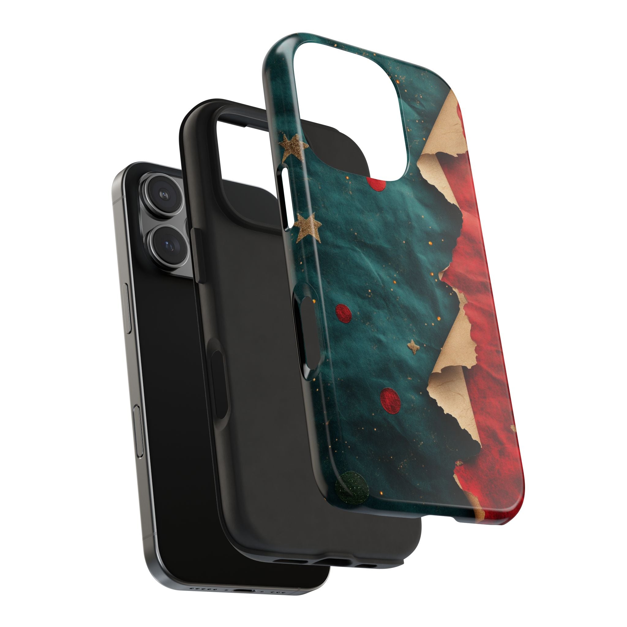 Christmas Kraft Paper Tough Phone Case, Red Green Holiday Pattern Design, Festive iPhone Cover, Protective Xmas Cellphone Shell, Christmas