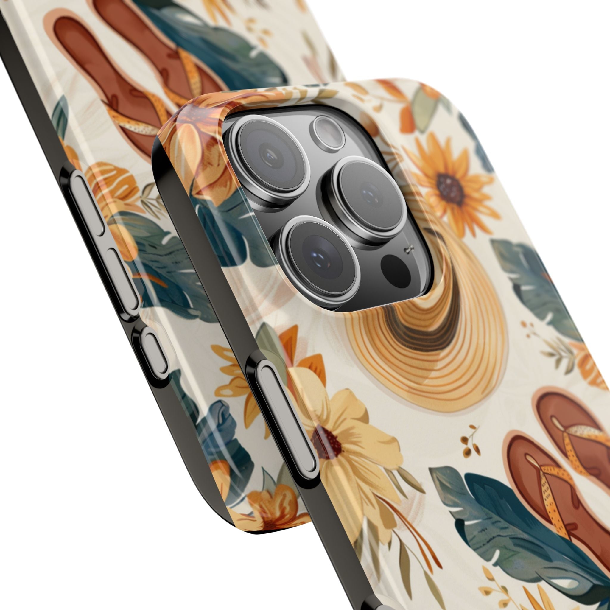 Slim Phone Cases, Watercolor Sunflowers Floral Pattern, Beach Hat, Flip-Flops, Minimalist Design, Digital Art, Phone Accessories