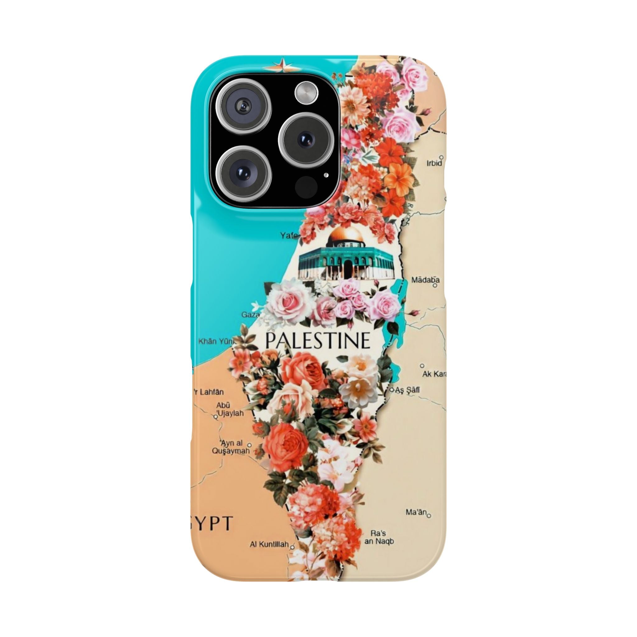 Slim Phone Cases - Floral Palestine Map, Palestinian Flowers Design, Roses Tulips Quds, Historical Contemporary Identity, City Name, Vibrant