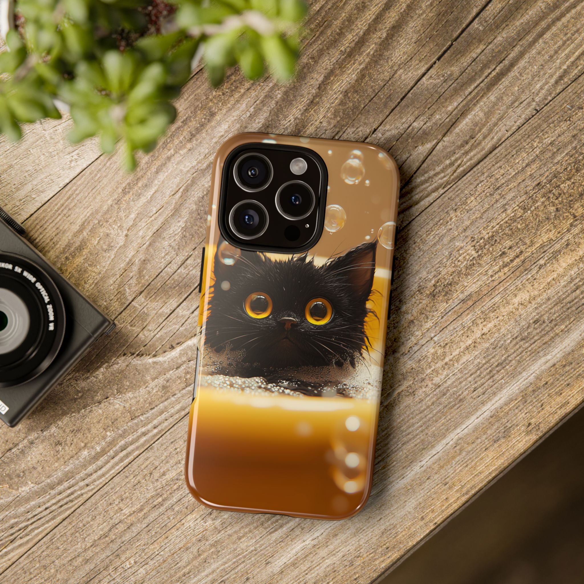 Black Cat Floating in Bathtub Realism Art Style, Cute Animal Lover Gift, Protective Hard Cover, Tough Case, Unique Phone