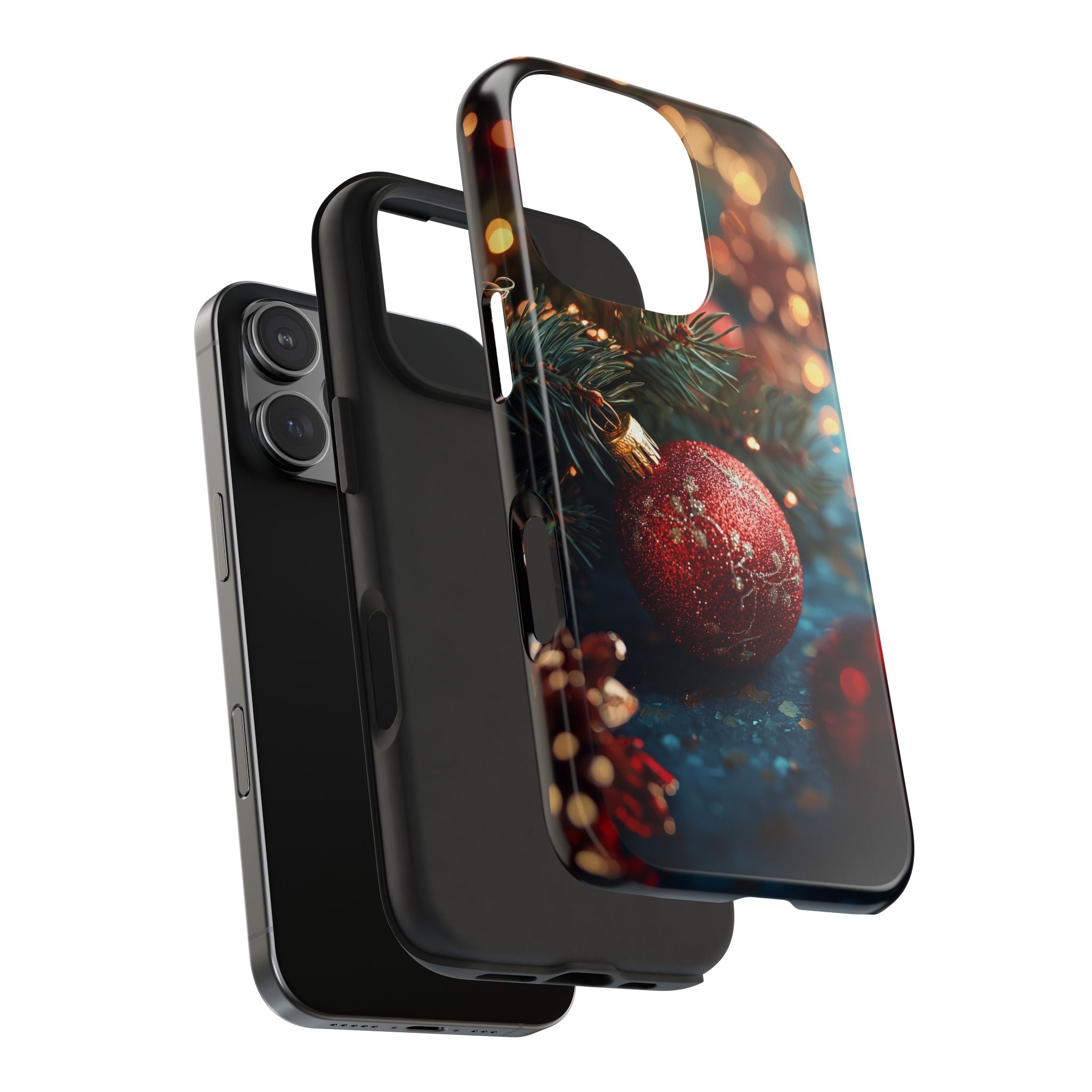 Holiday Cheer Tough Phone Cases, Festive Christmas Phone Cases, Christmas Tree Ornament Phone Covers, Red and Gold Holiday Accessories,