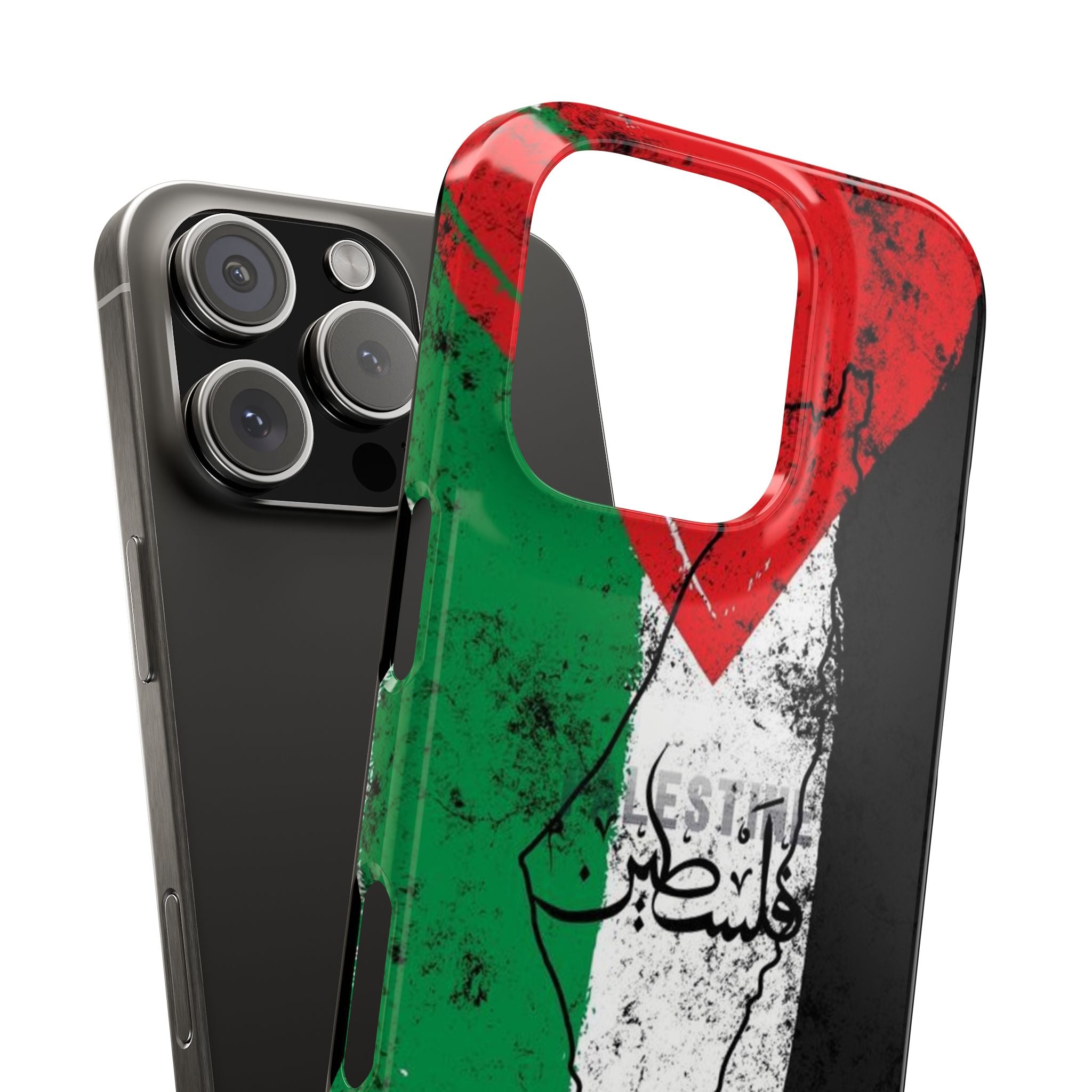 Phone Case, Palestine Flag Paint Design, Red White Green Color Scheme, Gift for Palestinian, Palestine written in Arabic