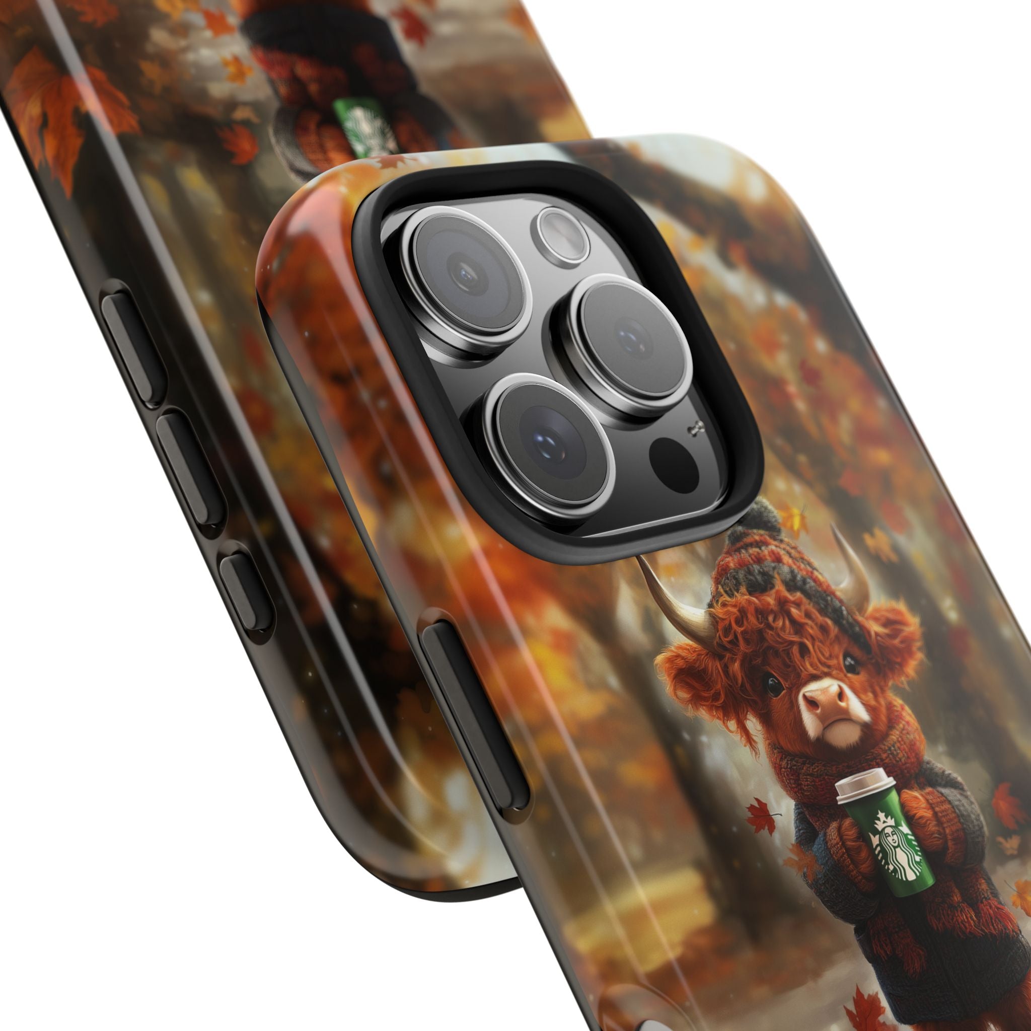 Phone Case Highland Calf Drinking Coffee Autumn Day
