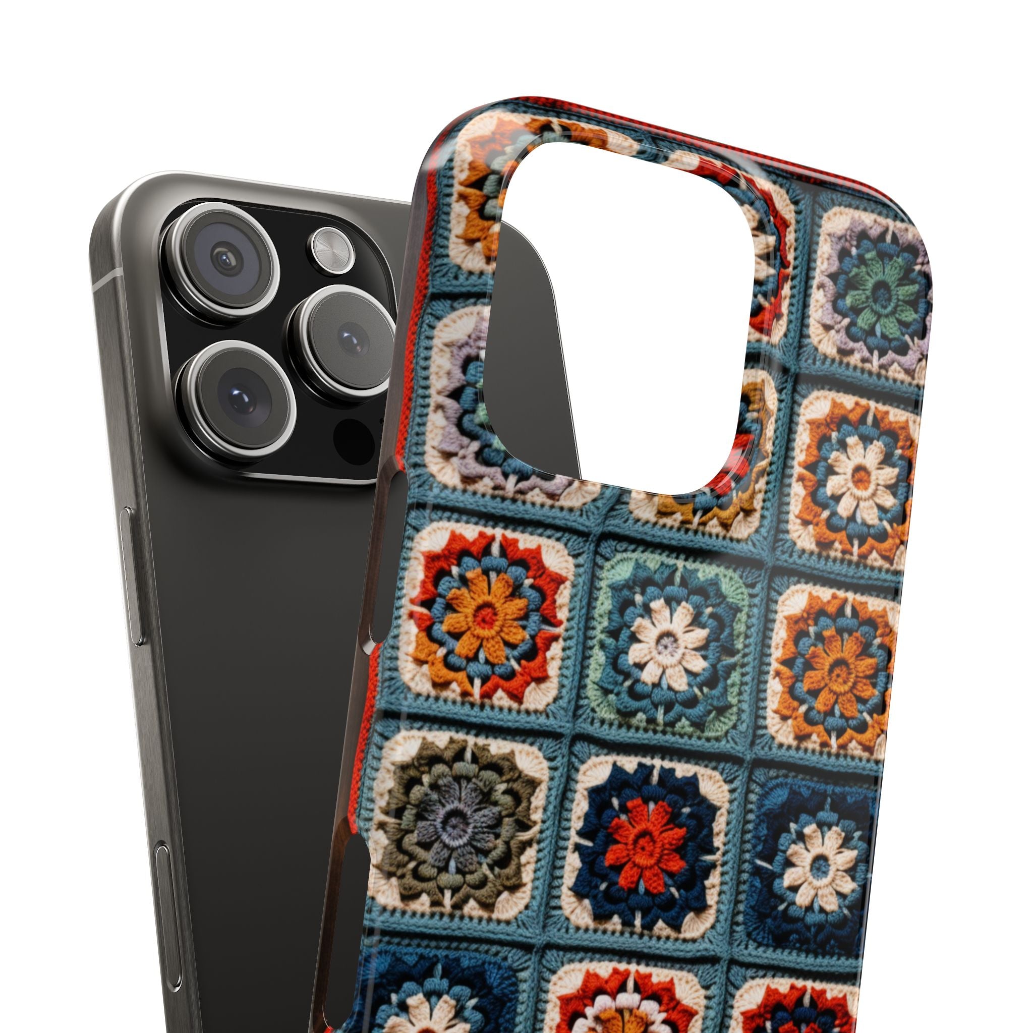 The Granny's Blanket Patchwork Phone Cover, Slim Case, 3D realism, Vintage Crochet Blanket Knit