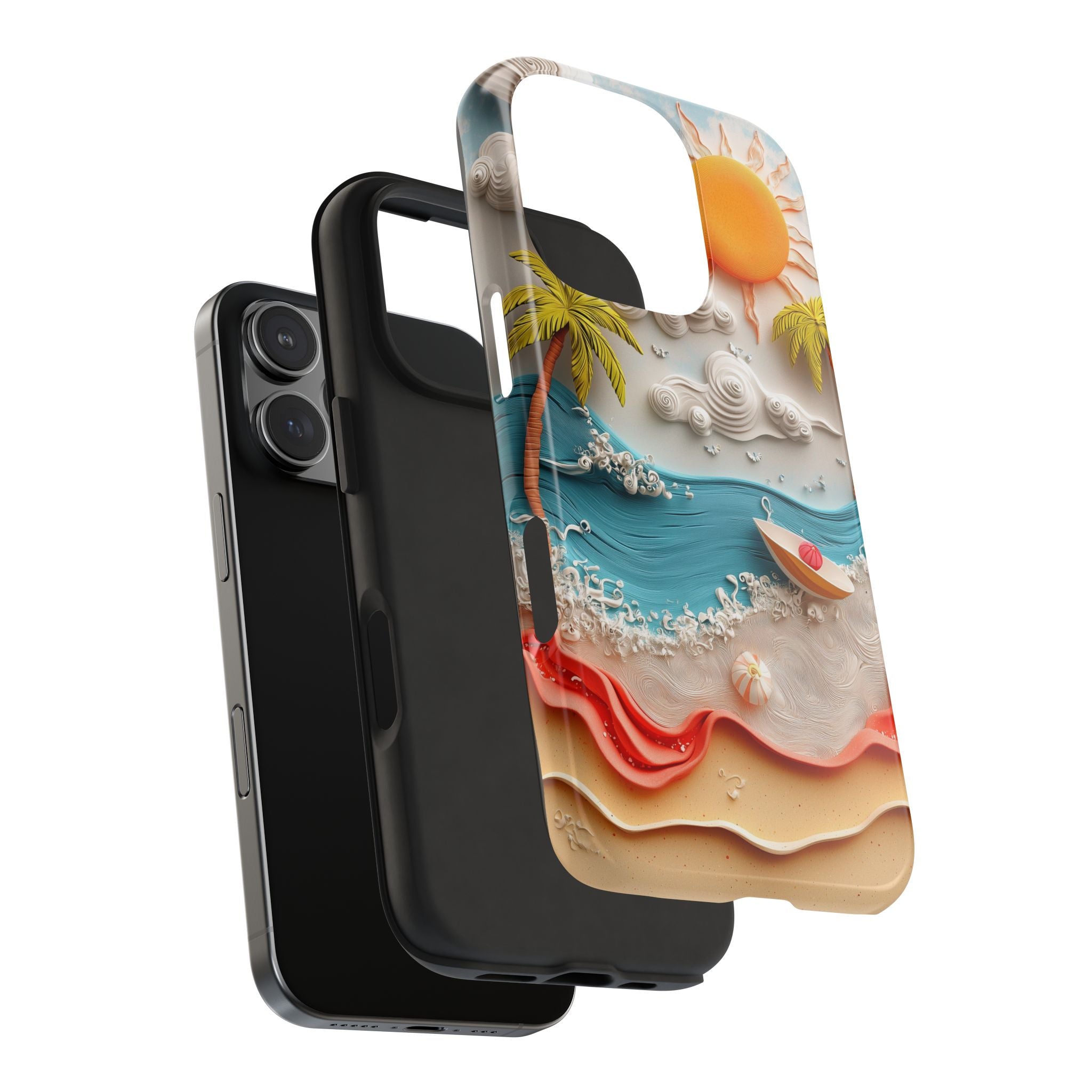 A Whimsical Sunny Beach Phone Cover Tough Case, Clay and 3D illusion, iPhone and Samsung