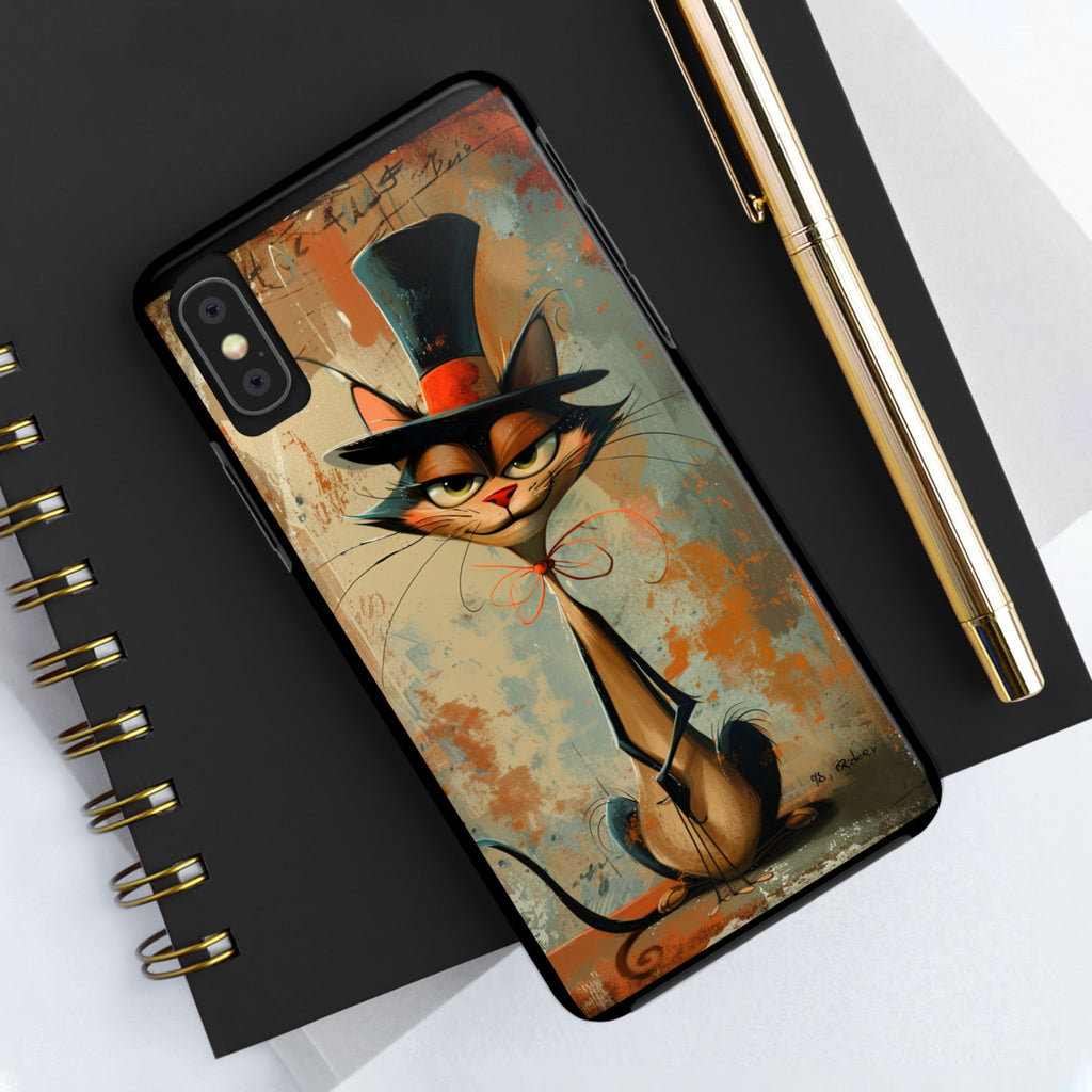 A Black Hat Cat Phone Cover Tough Case, iPhone and Samsung