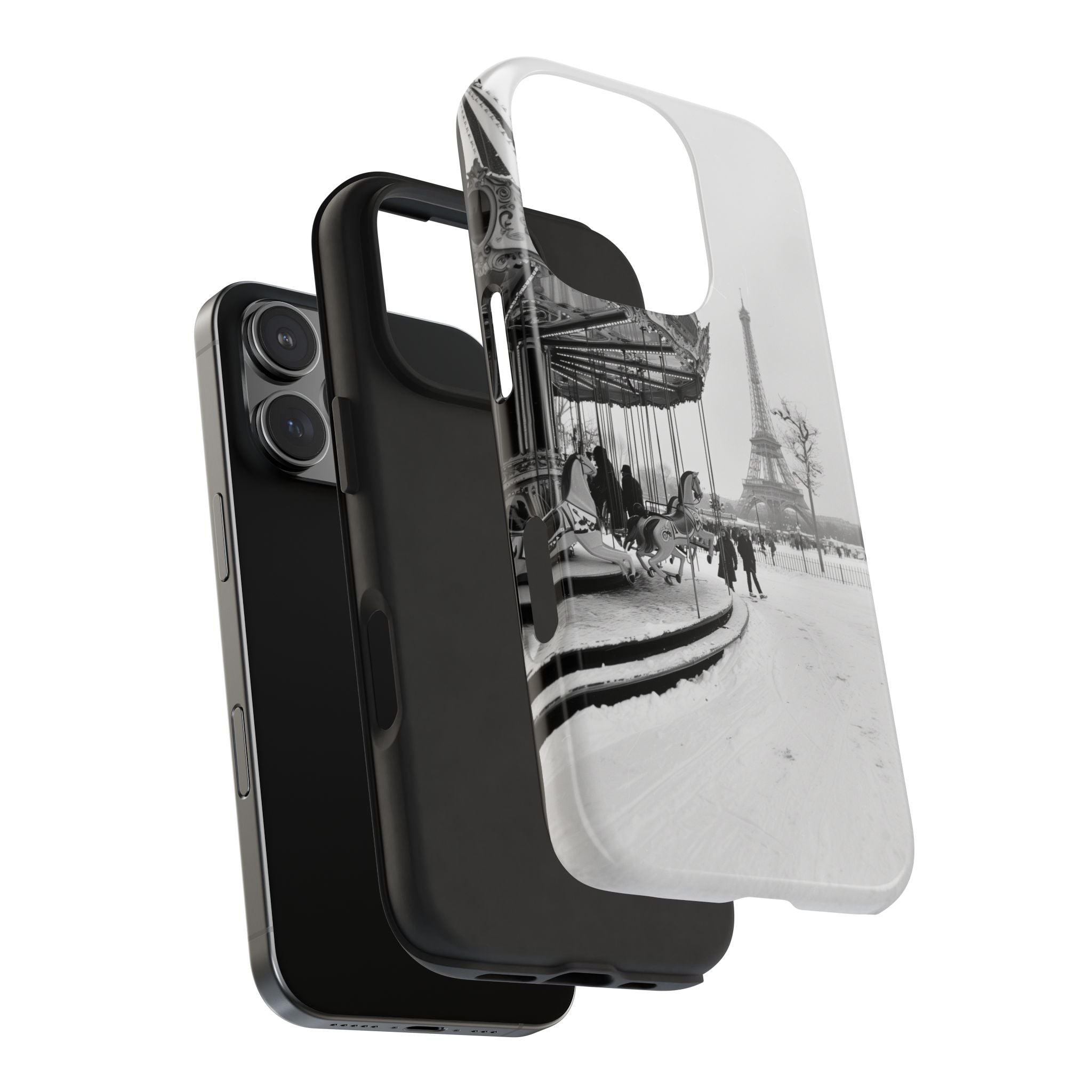 Snowy Paris Phone Case, Caroussel and Eiffel Tower