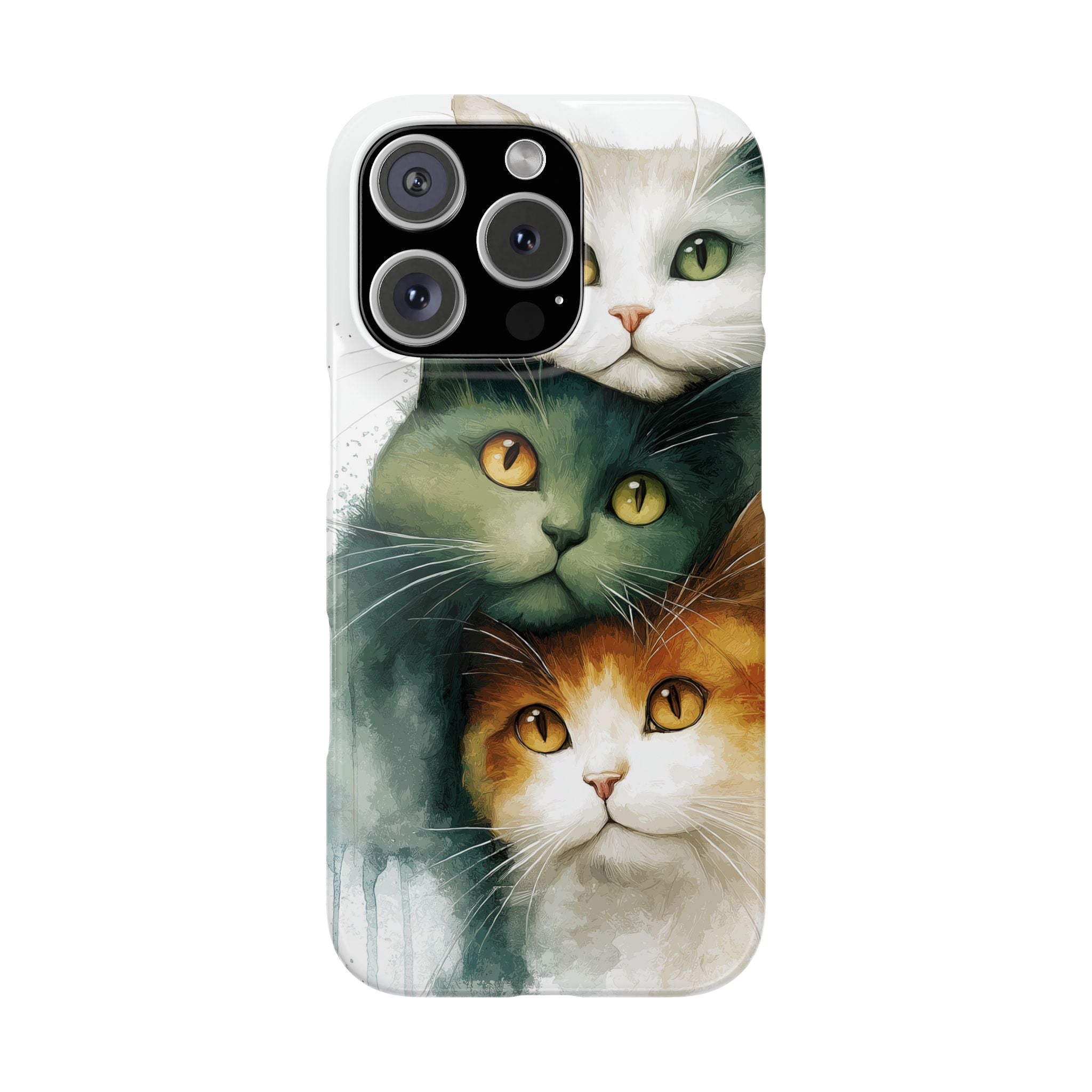 Three Cute Cats Watercolor Green Tone Design, Protective Mobile Cover, Cat Lover Gift, Unique Cell Phone Shell, Animal