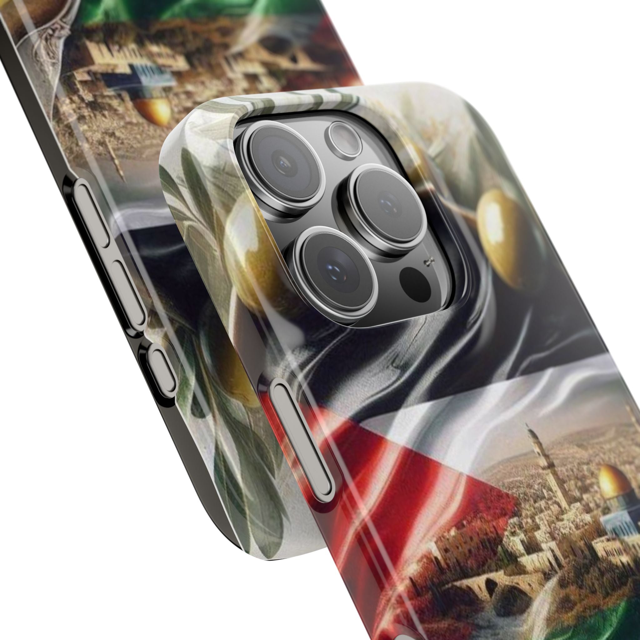 Slim Phone Case with Palestine Flag, Olive Branches, Jerusalem Cityscape - Palestinian Flag Design, Unique Phone Cover, Protective Phone