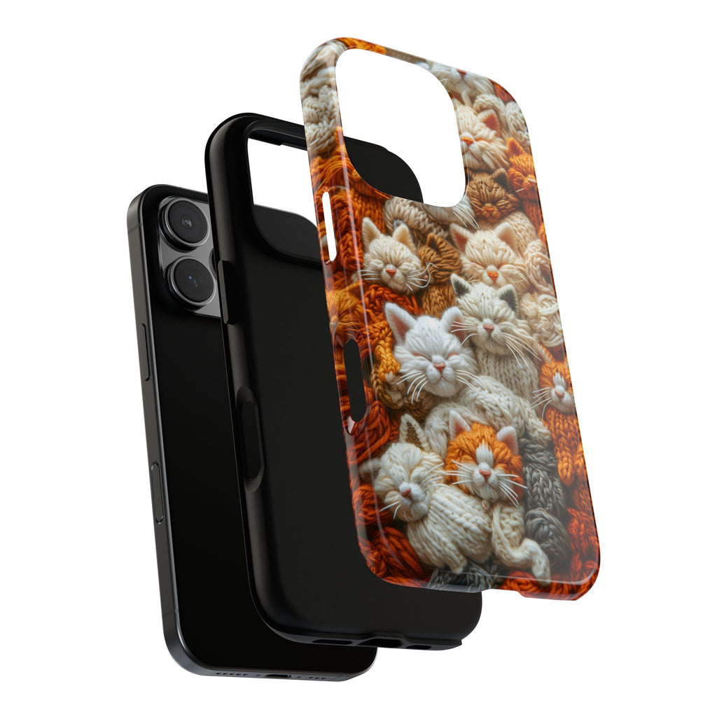 Phone Cases - Sleeping Knitted Kittens, Red Haired and White Design