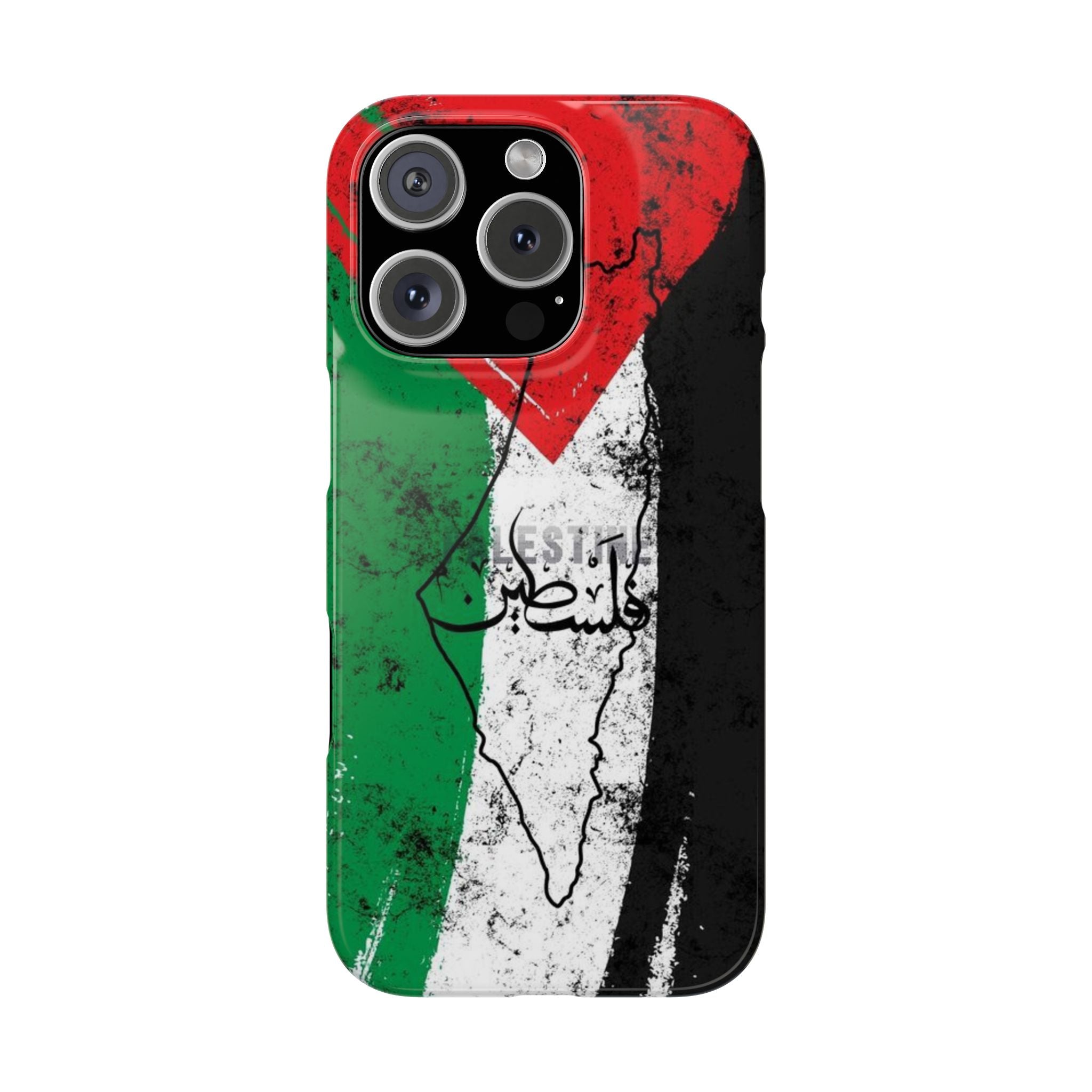 Phone Case, Palestine Flag Paint Design, Red White Green Color Scheme, Gift for Palestinian, Palestine written in Arabic