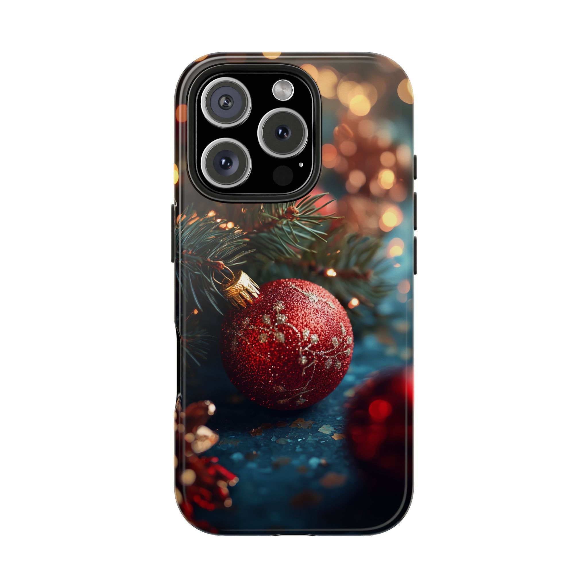 Holiday Cheer Tough Phone Cases, Festive Christmas Phone Cases, Christmas Tree Ornament Phone Covers, Red and Gold Holiday Accessories,