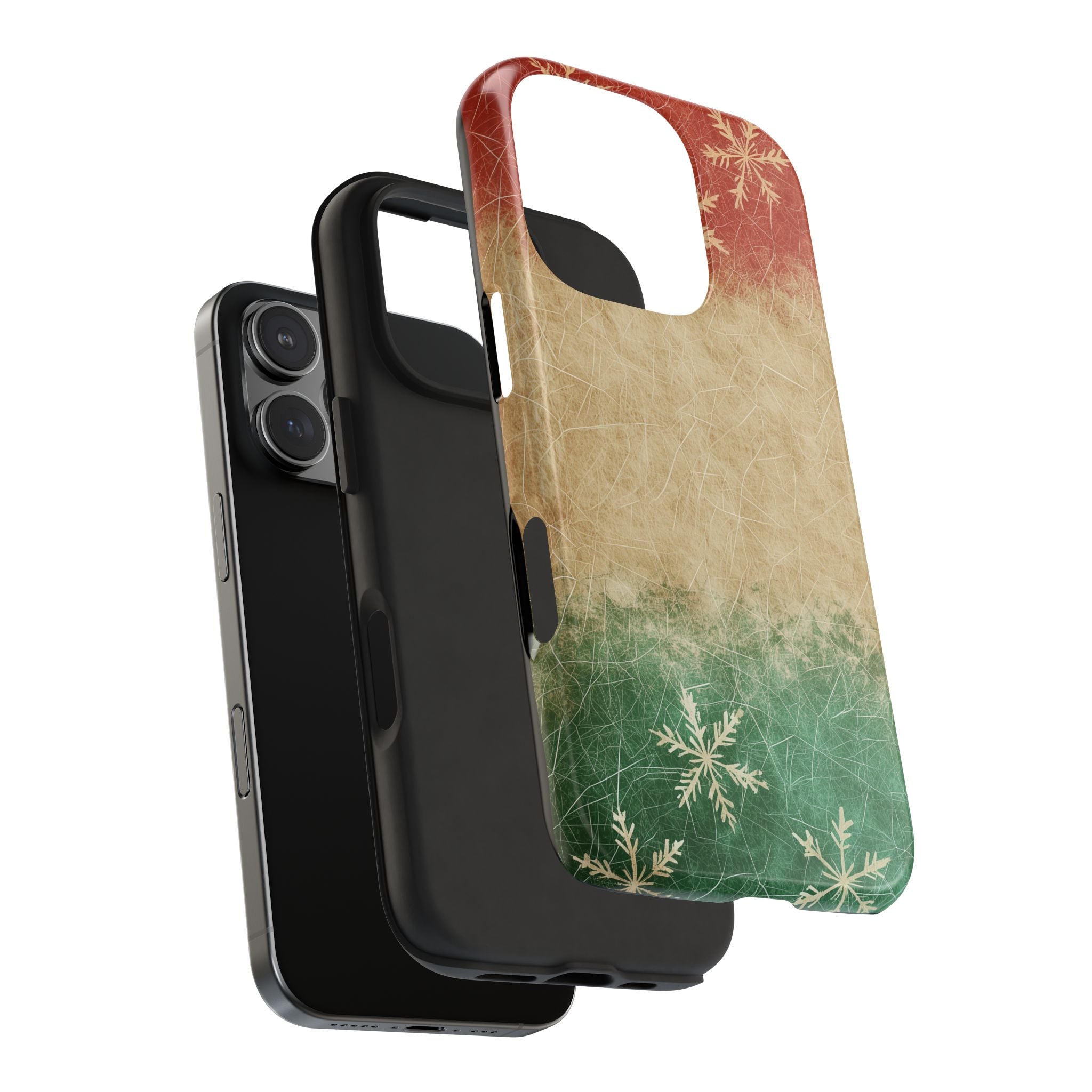 Christmas Kraft Paper Tough Phone Case, Red Green Holiday Pattern Design, Festive iPhone Cover, Protective Xmas Cellphone Shell, Christmas