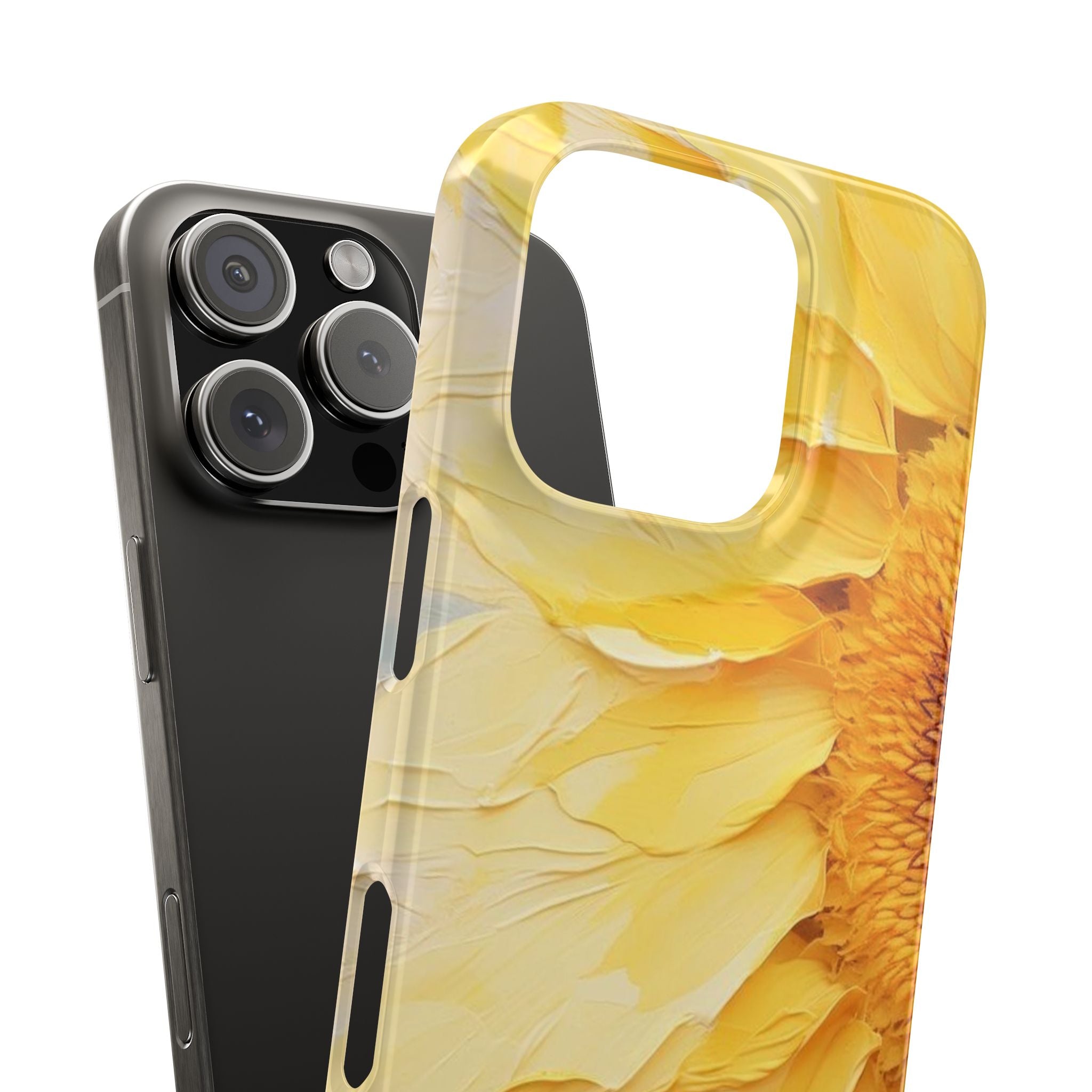 Yellow Sunflower Slim Phone Case, Painting, Brushes Traces, Soft Tones with Elegant Light and Shadow Effects