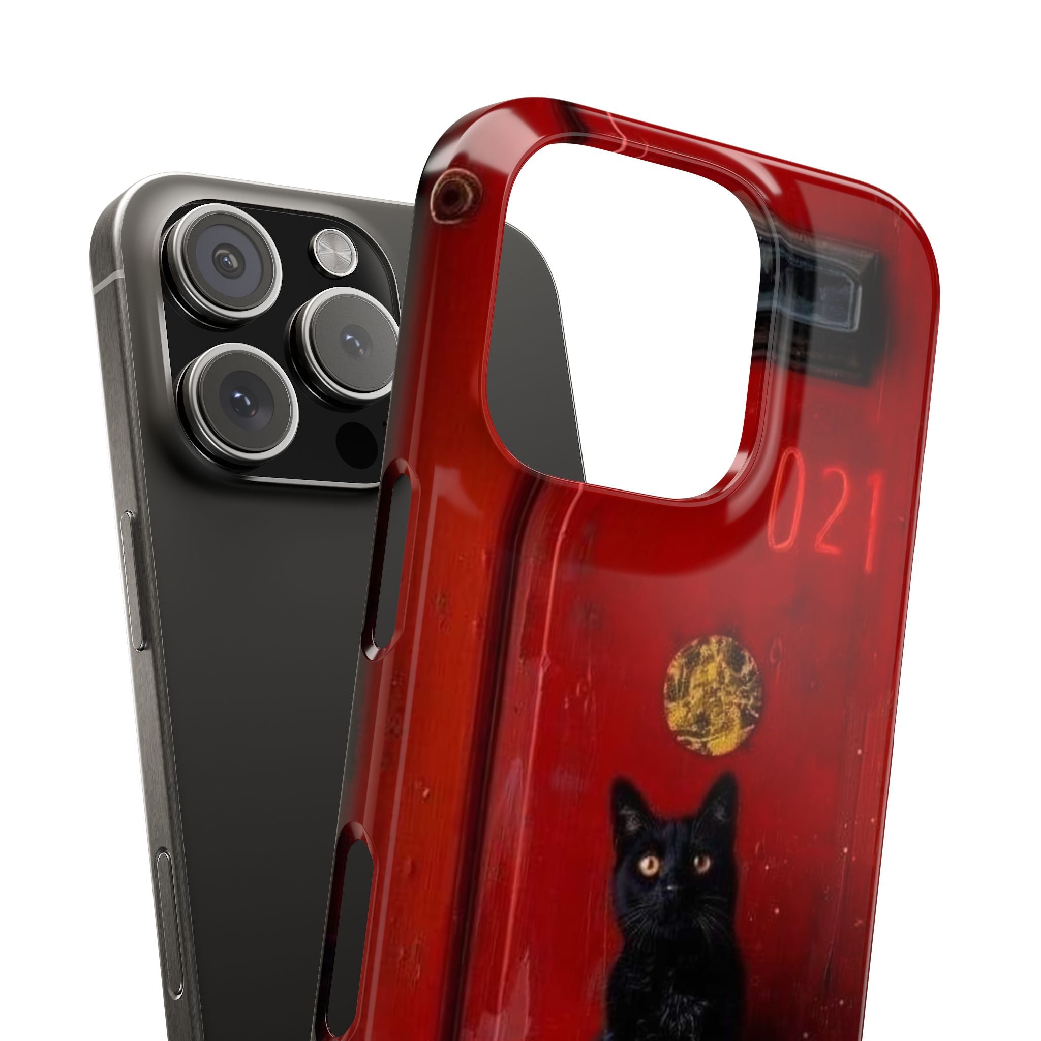 Cat Slim Phone Case, Red Door Number 02 Gold Knocker Design, Protective Phone Cover, Cat Lover Gift, Kitty iPhone Case, Unique Feline