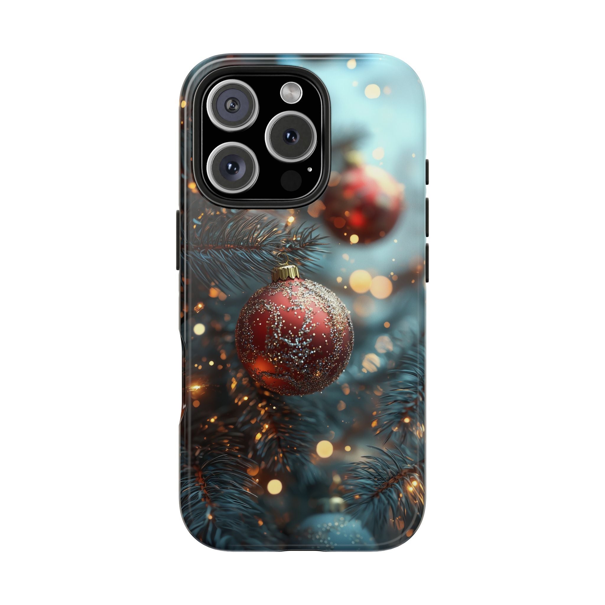 Christmas Tough Phone Case with Red Shiny Ball Decoration