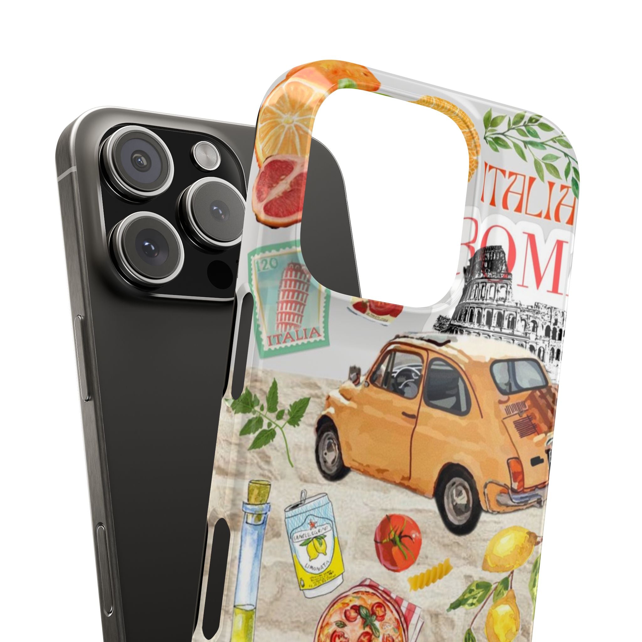 City of Rome Slim Phone Case, Pizza and Lemons Design, Italia Roma Italian Car, Youthful Vibe, Italy Travel, Foodie Gift, Traveler
