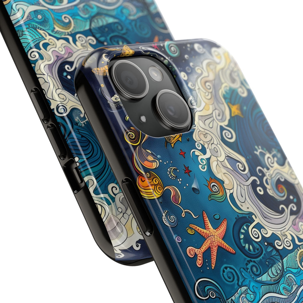 Phone Case - Whimsical Sea Design, Spiraling Water Currents